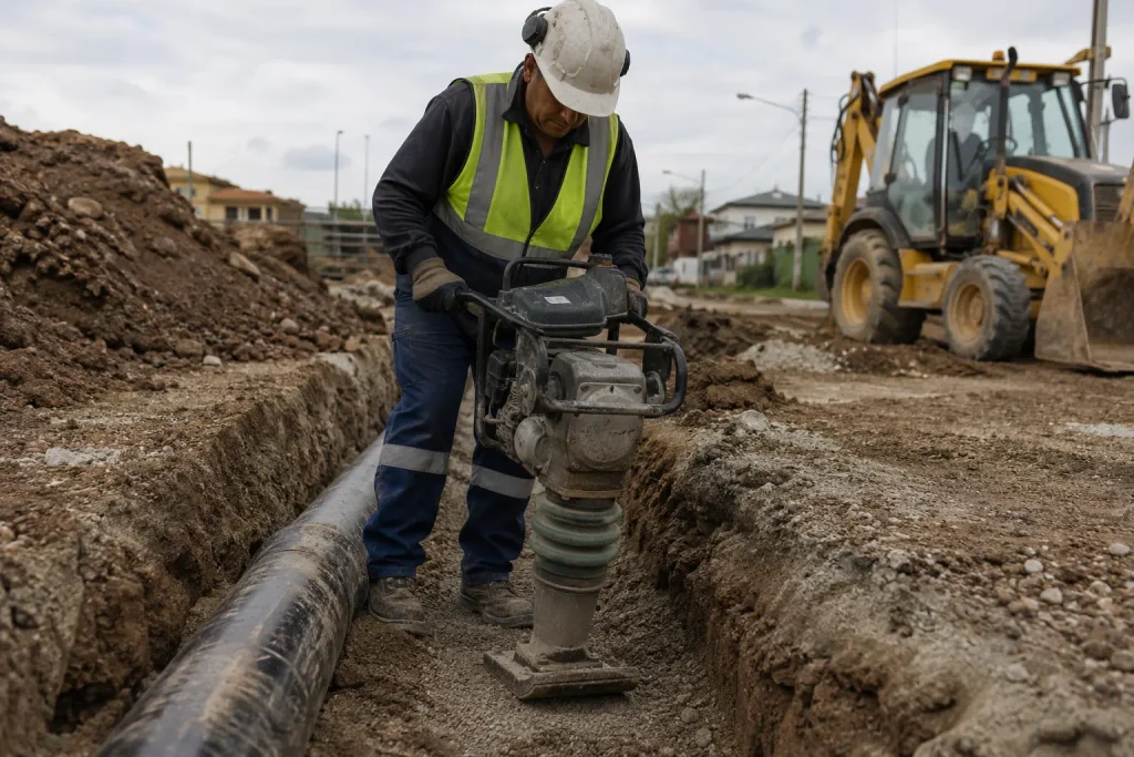 obrero trabajando con vibropison
